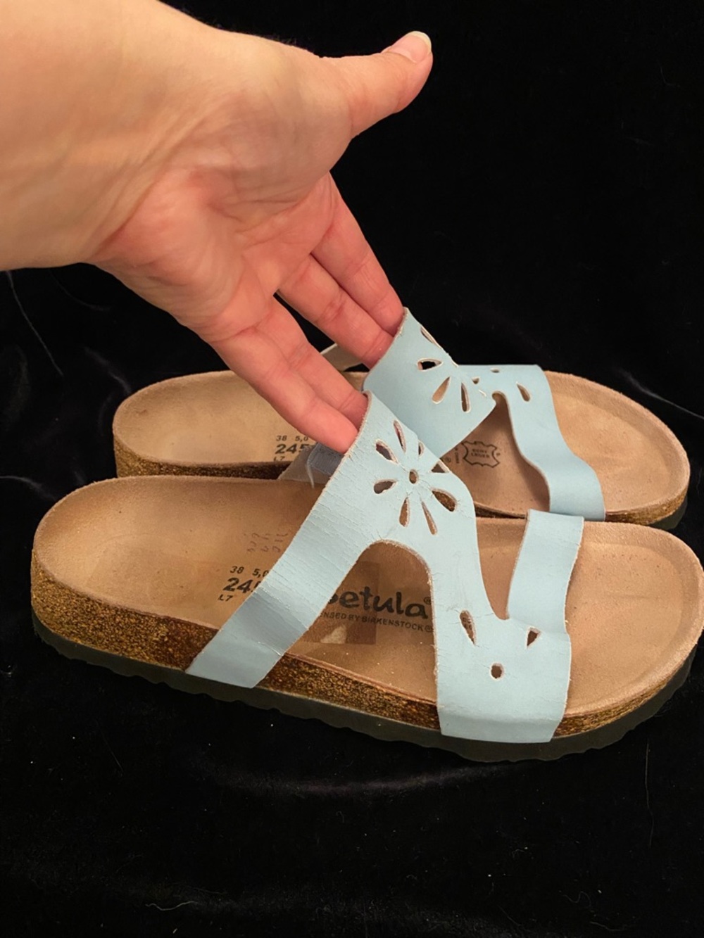 Birkenstock Betula Blue Cutout Flower Slip On Sandals Size 37 Sz 7 - Picture 2 of 10